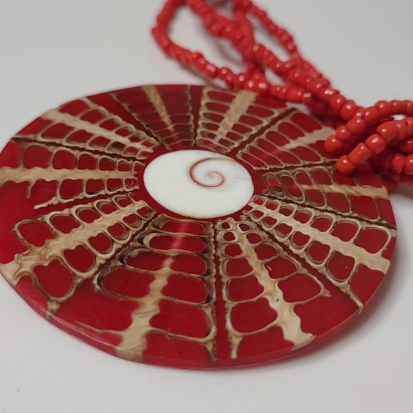 17.75 Inch Red Beaded Large Pendant Necklace - Picture 3 of 11